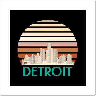 Detroit city skyline skyscraper vintage Posters and Art